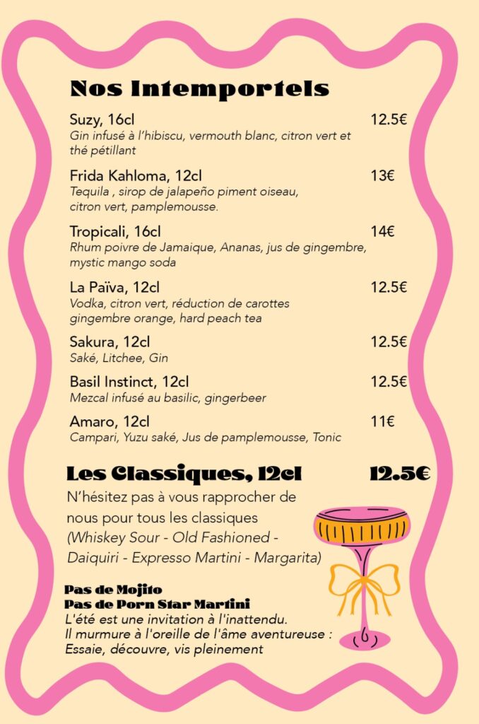 Menu de printemps pour les cocktails au comptoir du vice